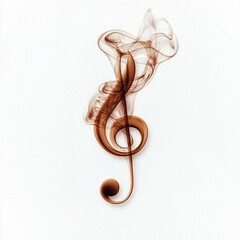 A beautiful treble clef symbol formed with brown smoke, set against a clean white background. Perfect for music themes.