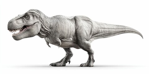 A detailed illustration of a Tyrannosaurus Rex against a white background, showcasing its imposing size and features. The dinosaur is in profile, emphasizing its predatory nature.