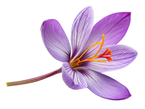 Saffron flower blooms beautifully with vibrant purple petals and striking orange stamens, symbolizing elegance and nature artistry