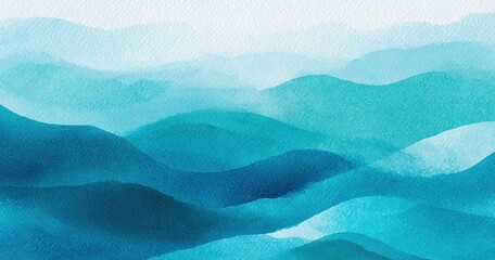 Obraz premium Blue azure turquoise abstract watercolor background for textures backgrounds and web banners design. Abstract background blue colors. Watercolor painting with turquoise sea waves pattern gradient. Hi