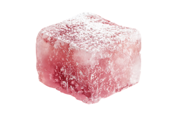 Single Piece of Pink Turkish Delight on Transparent Background