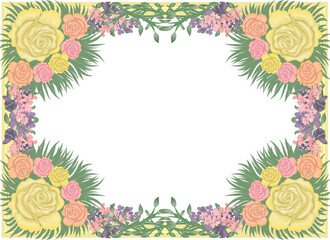 Tropical Garden-Inspired Flower Border with Pastel Roses and Greenery