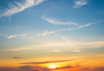 Sky sunset evening sunrise cloud weather dramatic landscape goldent and indigo color gradient pastel horizon, twilight yellow golden reflection morning nature environment energy ecosystem change.