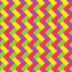 Pattern created by yellow, purple, green and red diagonal rectangles