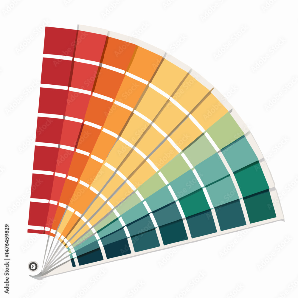 Aufkleber create a bold, vector illustration of a color swatch fan, depicting a vibrant, radiating array of co