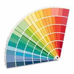 Create a vector illustration of a bold, colorful swatch fan deck, emphasizing thick strokes and vibrant hues.  Include realistic folds and shadows.