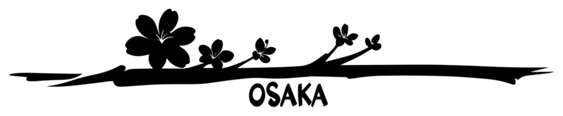 Naklejka premium osaka text with cherry blossom branch silhouette