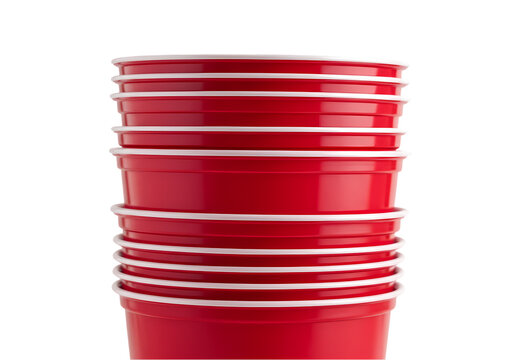 Stack of Red Plastic Cups Party Cups Beverage Cups Disposable Cups on Transparent background