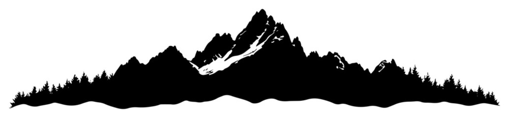 mountain ridge silhouette with forest treeline