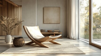 Modern minimalist wooden chair in a calm, natural interior