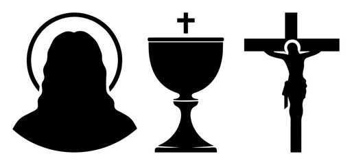 religious symbols with jesus chalice and crucifix silhouette vector shape
