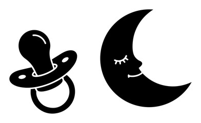 pacifier with crescent moon and sleeping face vector silhouette laser cutting engraving