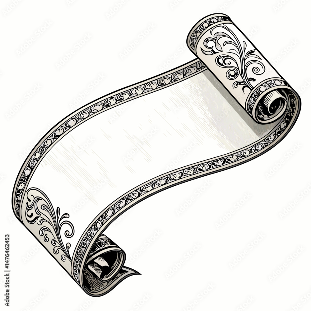 Poster design a bold, vector illustration of a curved scroll banner with a thick, prominent stroke. the scr