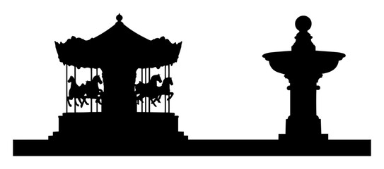 carousel and fountain in amusement park scene vector silhouette laser cutting engraving © Camel