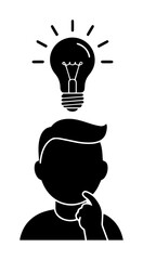 thinking person with light bulb idea vector silhouette laser cutting engraving