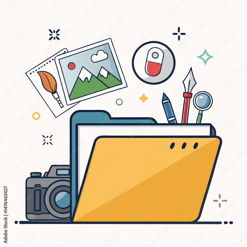 Poster create a bold vector illustration of a digital folder icon, featuring a thick, clearly defined strok