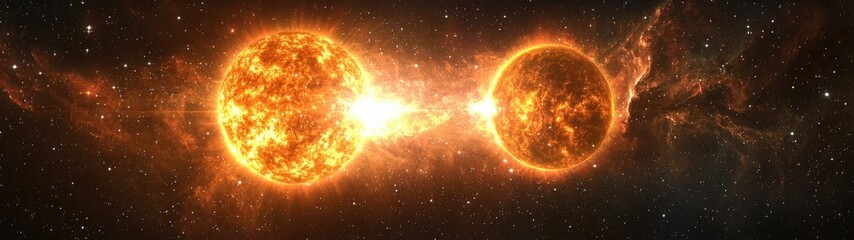 Obraz premium Two blazing suns, emanating cosmic light, dominate the dark, star-filled expanse of space.