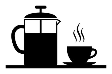french press coffee maker with cup vector silhouette