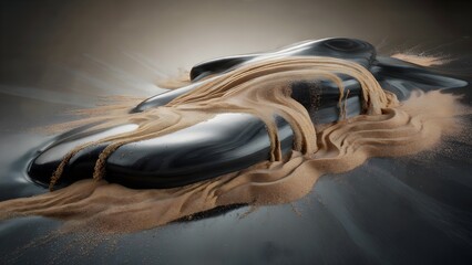 Naklejka premium Abstract Sand Flowing Over Smooth Black Surface Texture Background