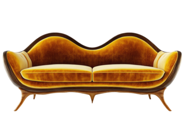 Luxurious, curved sofa with rich upholstery
