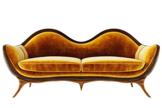 Luxurious, curved sofa with rich upholstery