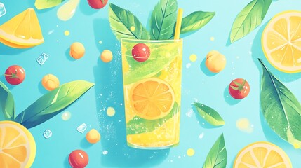 Summer Citrus Mint Drink Flatlay.