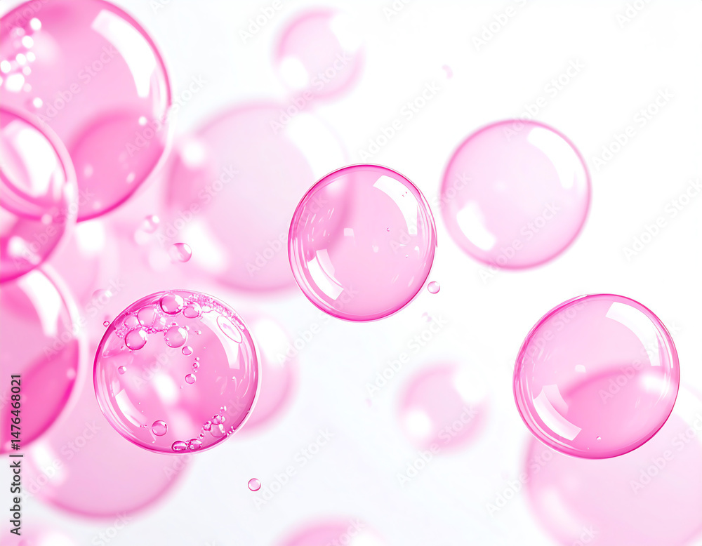 Poster delicate pink bubbles float against a soft white background, creating a whimsical and airy effect