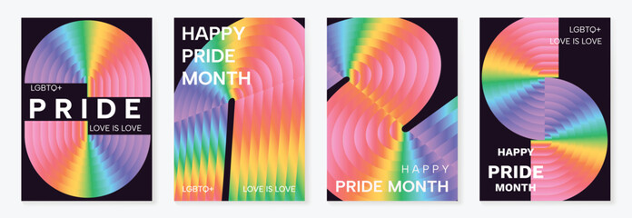 Happy Pride month poster background vector set. LGBTQ community symbol with rainbow, pride flag gradient. Design for celebration, bisexual, transgender, gender equality, rights, ads. © TWINS DESIGN STUDIO