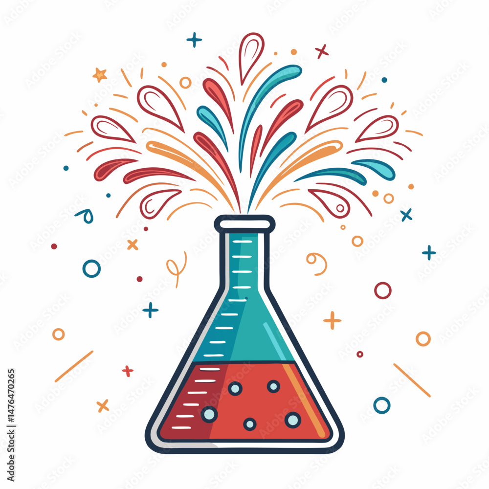 Poster create a bold, vector illustration of a lab flask with a creative, stylized, thick stroke. include s