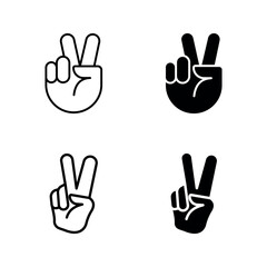 Hand gesture V icon set color editable on white background