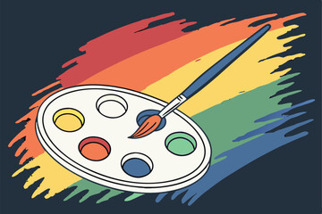 Fototapeta premium 76 paint palette with vibrant colors and brush,colorful abstract oil painting,textured paint strokes,dark dramatic background,high contrast,detailed,photorealistic