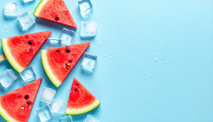 floating ice and watermelons in water with refreshing summer concept