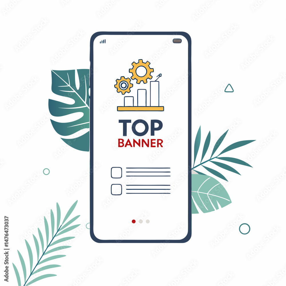 Poster create a bold, vector illustration of the top bezel of a mobile phone screen, emphasizing a thick, c