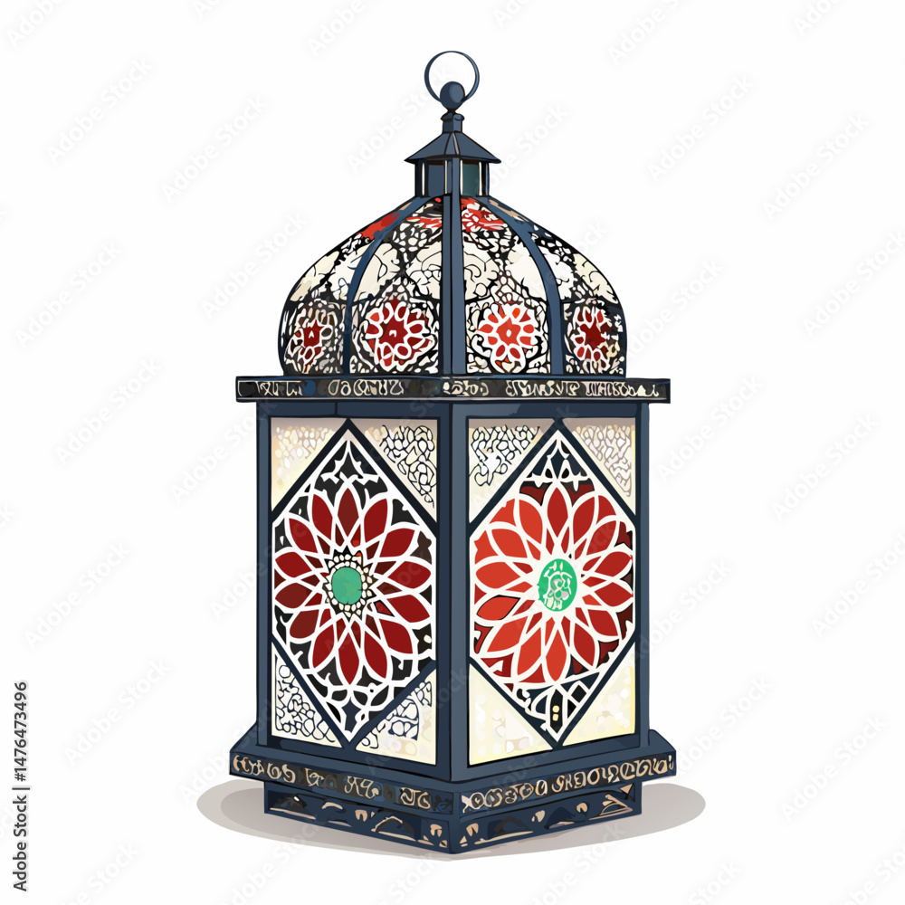 Poster create a vector illustration of a bold-stroked moroccan lantern, emphasizing intricate details and a