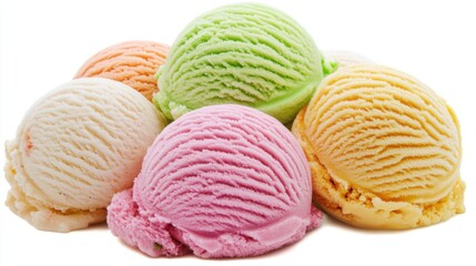 Fototapeta premium Colorful Ice Cream Scoops Close Up on White Background Delicious Dessert Sweet Treat Summer Food Photography