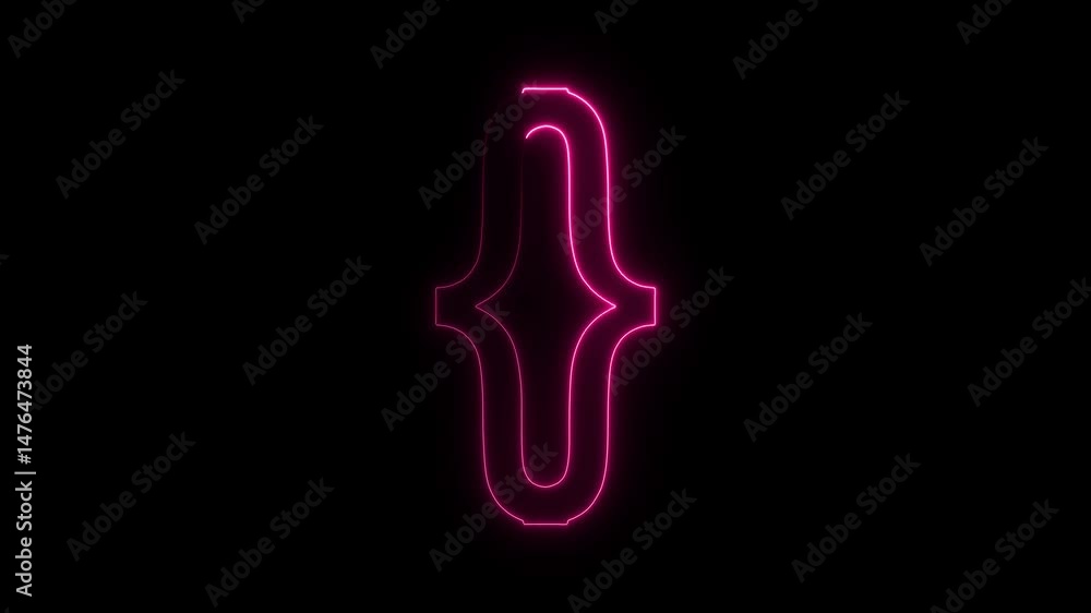 Poster glowing pink neon abstract shape against a black background animation loop