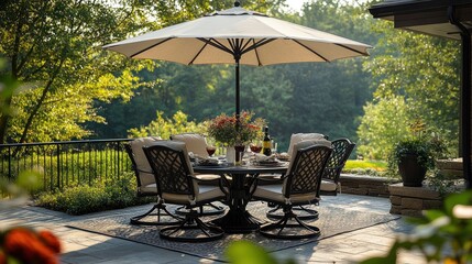 Obraz premium Outdoor dining set under a patio umbrella