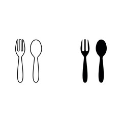 spoon and fork icon set color editable on white background