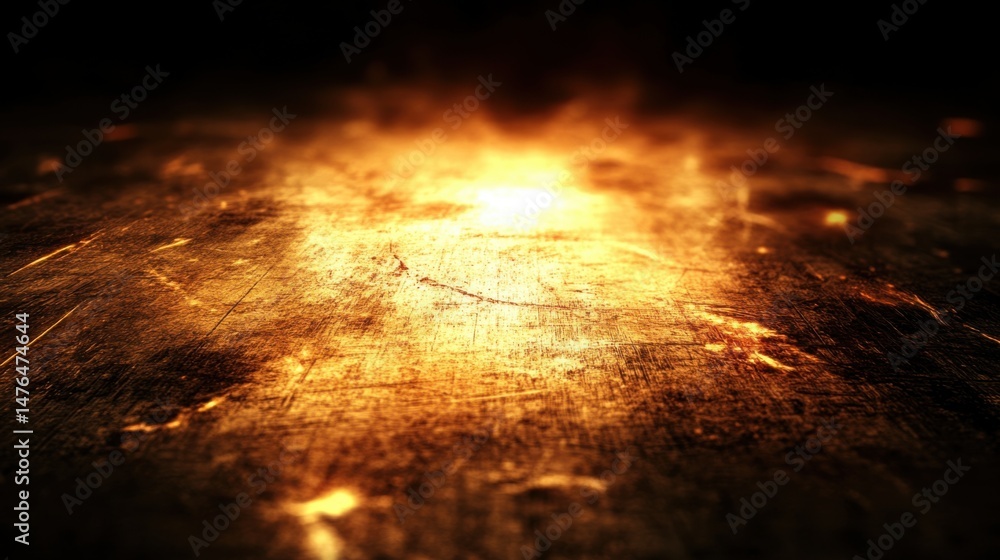 Poster abstract low angle view of golden light on textured surface with dark background and blurred horizon