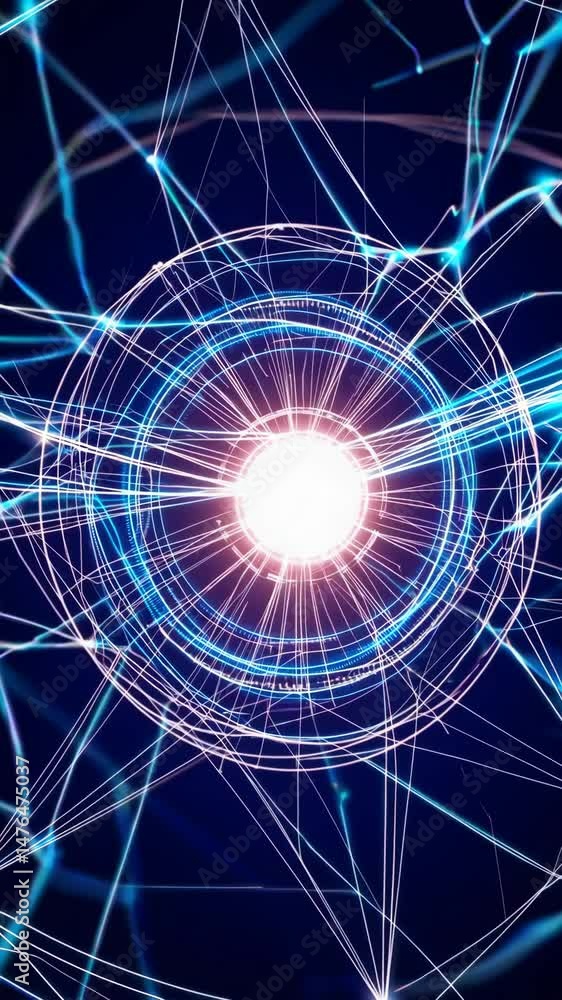 Poster dynamic energy core: radiant light pulsing in futuristic digital network animation
