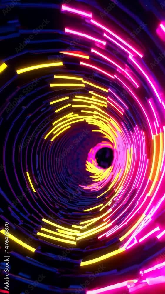 Poster futuristic neon spiral tunnel animation with vibrant light patterns and dynamic motion