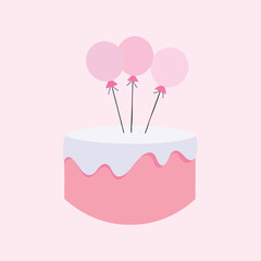  Vector Illustration of a Happy Birthday Cake with Balloons