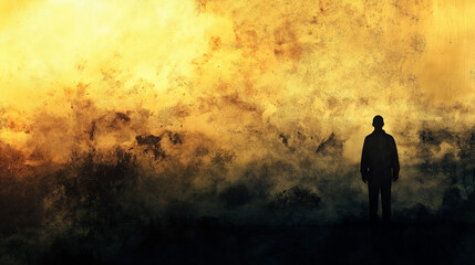 Fototapeta premium Solitary Silhouette Against a Grungy Golden Wall