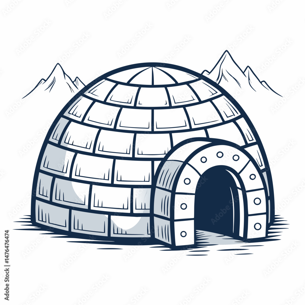Poster create a bold, vector illustration of an inuit igloo with a clearly defined, thick stroke outline, i