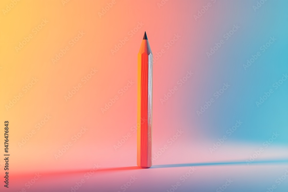 Aufkleber a single sharpened pencil standing vertically against a vibrant gradient background with creative li