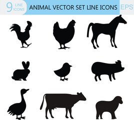 Vector Template Farm Animal Silhouette Set