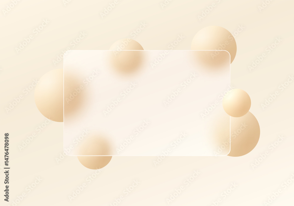 Poster background with transparent partition and floating spheres in glass morphism style. website landing 