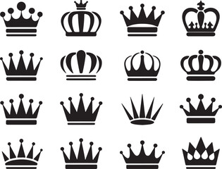 Black Royal Crown Symbol Vector Icon Set