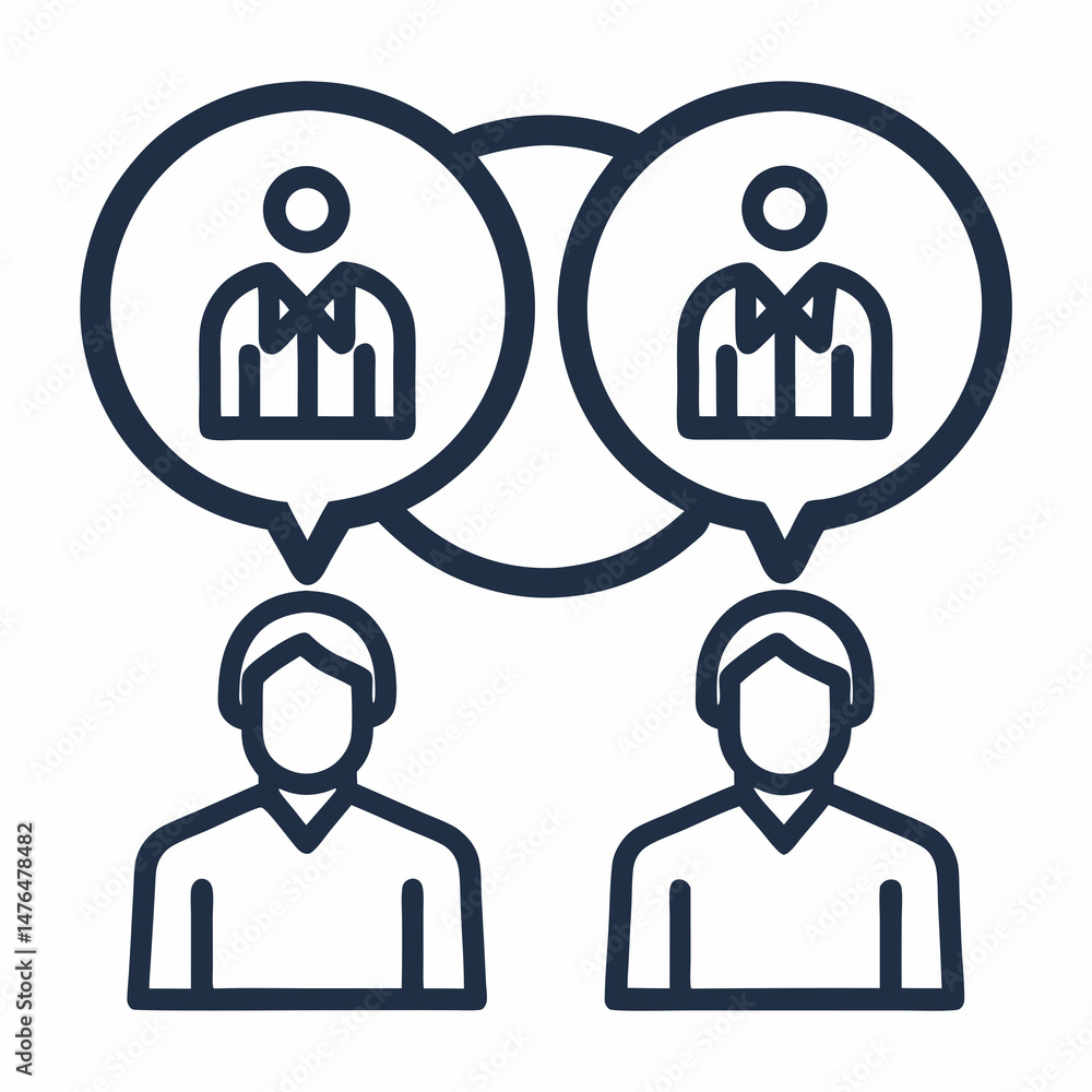 Poster create a vector icon depicting bold-stroked figures engaged in conversation, showcasing diverse body
