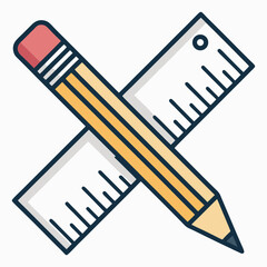 Create a vector illustration of a bold-stroke pencil dramatically crossing a capital 'R', emphasizing the pencil's sharp point.